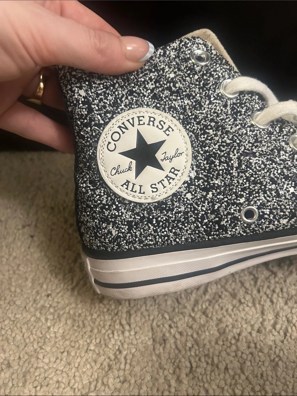 Converse High Top Glitter Sneakers - Black & Silver Size 7 EUC - Picture 6 of 12